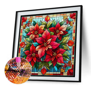 Glass Painting Poinsettia 40*40CM Full AB Square Drill Diamond Painting Drill Diamond Painting