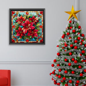 Glass Painting Poinsettia 40*40CM Full AB Square Drill Diamond Painting Drill Diamond Painting