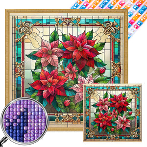 Glass Painting Poinsettia 40*40CM Full AB Square Drill Diamond Painting Drill Diamond Painting