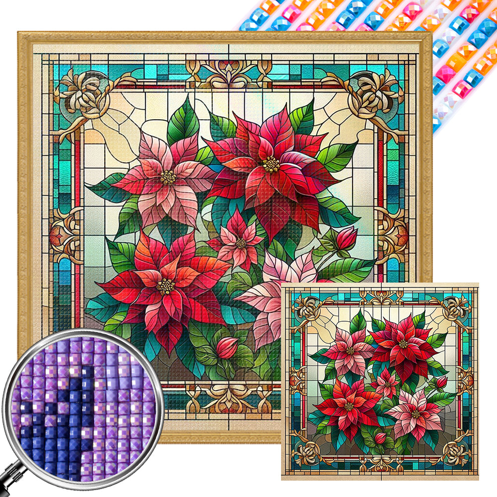 Glass Painting Poinsettia 40*40CM Full AB Square Drill Diamond Painting Drill Diamond Painting