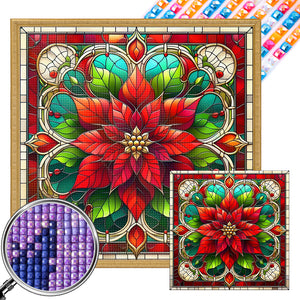 Glass Painting Poinsettia 40*40CM Full AB Square Drill Diamond Painting Drill Diamond Painting