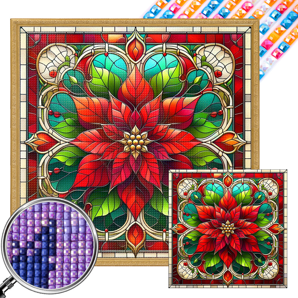 Glass Painting Poinsettia 40*40CM Full AB Square Drill Diamond Painting Drill Diamond Painting