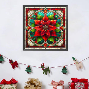 Glass Painting Poinsettia 40*40CM Full AB Square Drill Diamond Painting Drill Diamond Painting