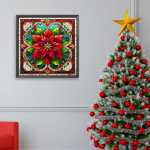 Glass Painting Poinsettia 40*40CM Full AB Square Drill Diamond Painting Drill Diamond Painting