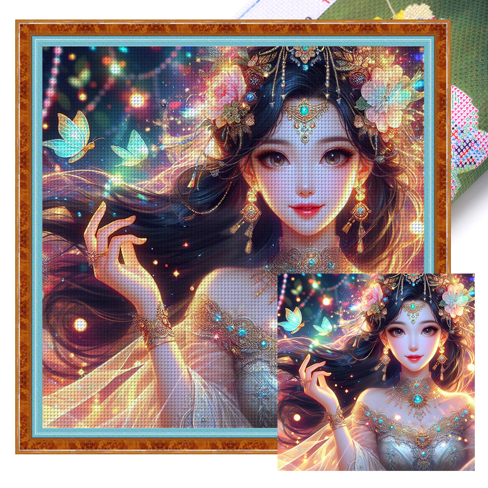 Huancan - Ancient Style Girl - 50*50CM 14CT 2 Stamped Cross Stitch