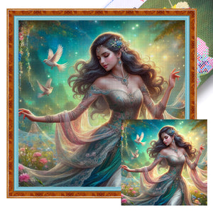 Huancan - Curly-Haired Girl - 50*50CM 14CT 2 Stamped Cross Stitch