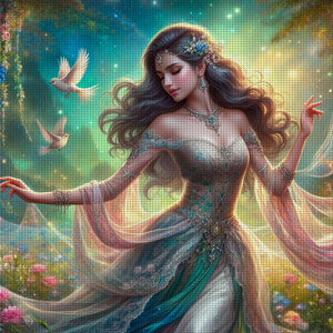Huancan - Curly-Haired Girl - 50*50CM 14CT 2 Stamped Cross Stitch