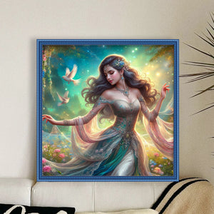 Huancan - Curly-Haired Girl - 50*50CM 14CT 2 Stamped Cross Stitch