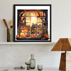 Autumn Window Scenery 40*40CM Full Round Drill Diamond Painting Drill Diamond Painting