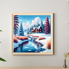 Load image into Gallery viewer, Small House In The Snow By The River 30*30CM Full Round Drill Diamond Painting Drill Diamond Painting
