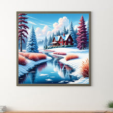 Load image into Gallery viewer, Small House In The Snow By The River 30*30CM Full Round Drill Diamond Painting Drill Diamond Painting
