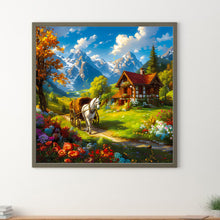 Load image into Gallery viewer, Snow Melting Mountain White Horse House Flowers 30*30CM Full Round Drill Diamond Painting Drill Diamond Painting
