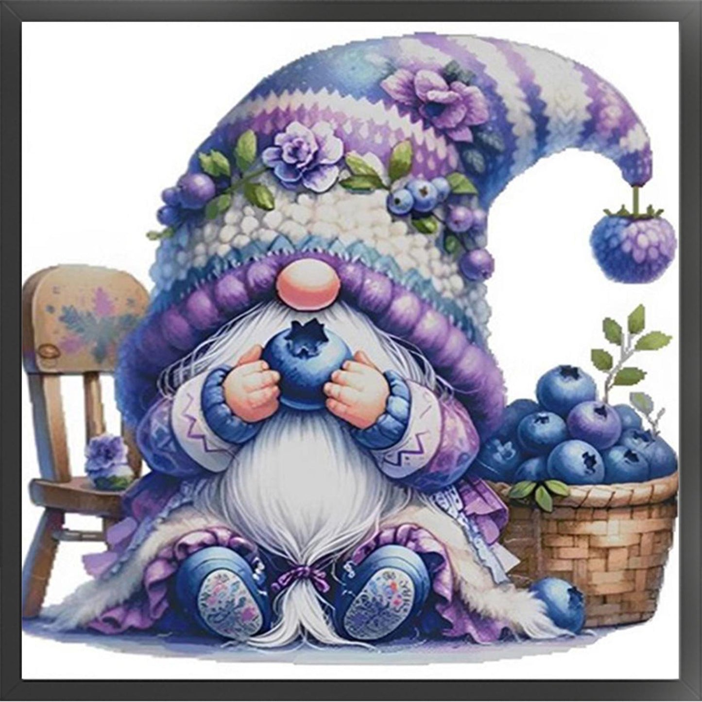 Blueberry Gnome - Partial  9CT Stamped Cross Stitch - Bead Embroidery 39x39CM/15.35x15.35in