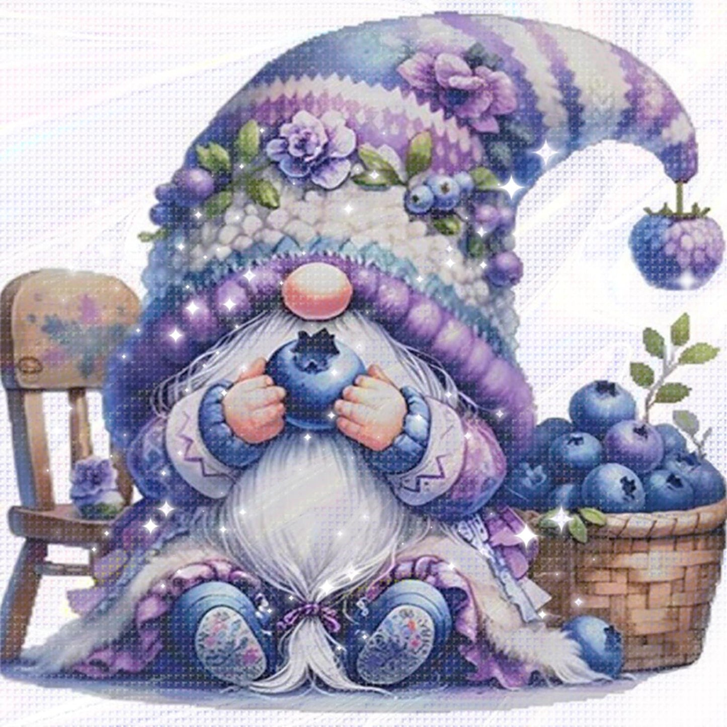 Blueberry Gnome - Partial  9CT Stamped Cross Stitch - Bead Embroidery 39x39CM/15.35x15.35in