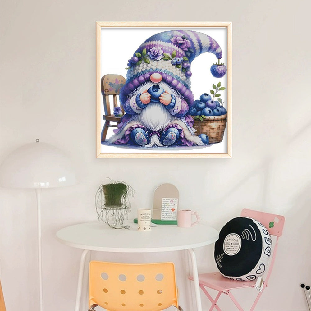 Blueberry Gnome - Partial  9CT Stamped Cross Stitch - Bead Embroidery 39x39CM/15.35x15.35in