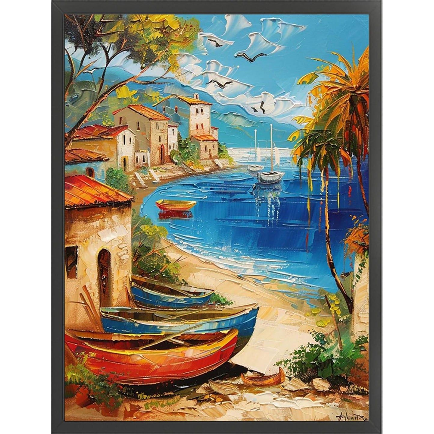 Boat by the Sea - Partial  9CT Stamped Cross Stitch - Bead Embroidery 30x40CM/11.81x15.75in