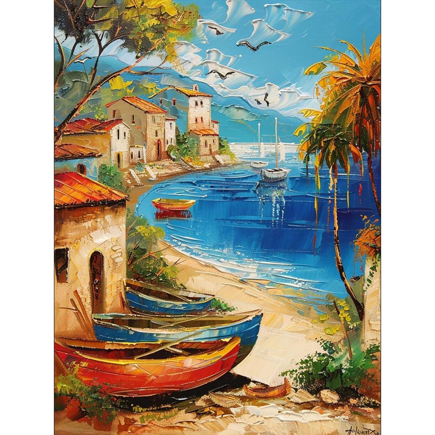 Boat by the Sea - Partial  9CT Stamped Cross Stitch - Bead Embroidery 30x40CM/11.81x15.75in