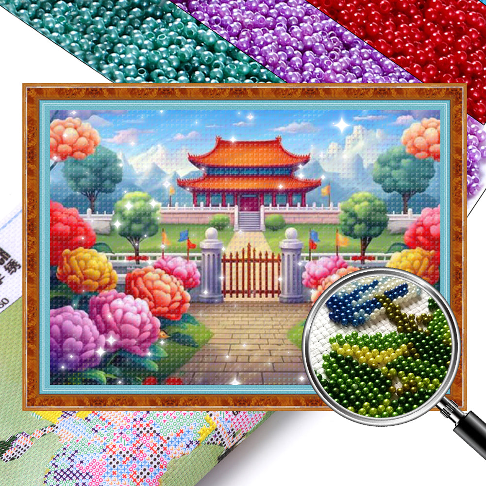 Rainbow Garden - Partial  9CT Stamped Cross Stitch - Bead Embroidery 54x38CM/21.26x14.96in