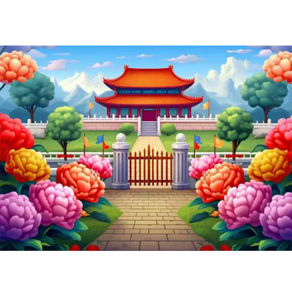 Rainbow Garden - Partial  9CT Stamped Cross Stitch - Bead Embroidery 54x38CM/21.26x14.96in