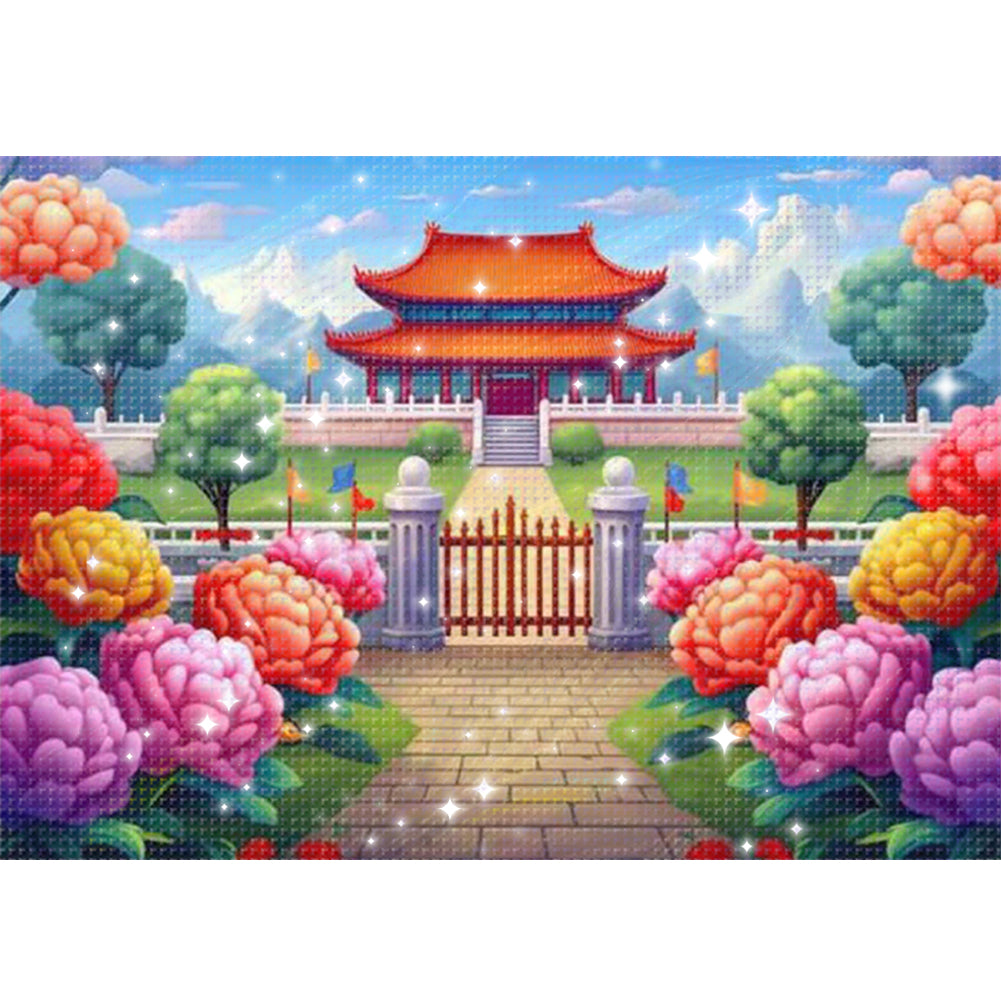 Rainbow Garden - Partial  9CT Stamped Cross Stitch - Bead Embroidery 54x38CM/21.26x14.96in
