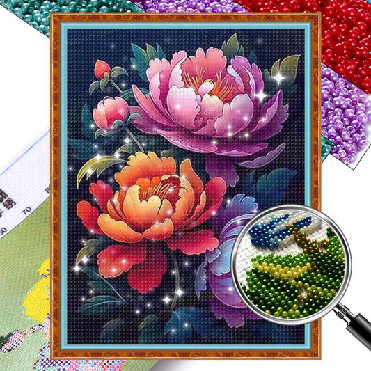 Graceful Peony - Partial  9CT Stamped Cross Stitch - Bead Embroidery 39x53CM/15.35x20.87in