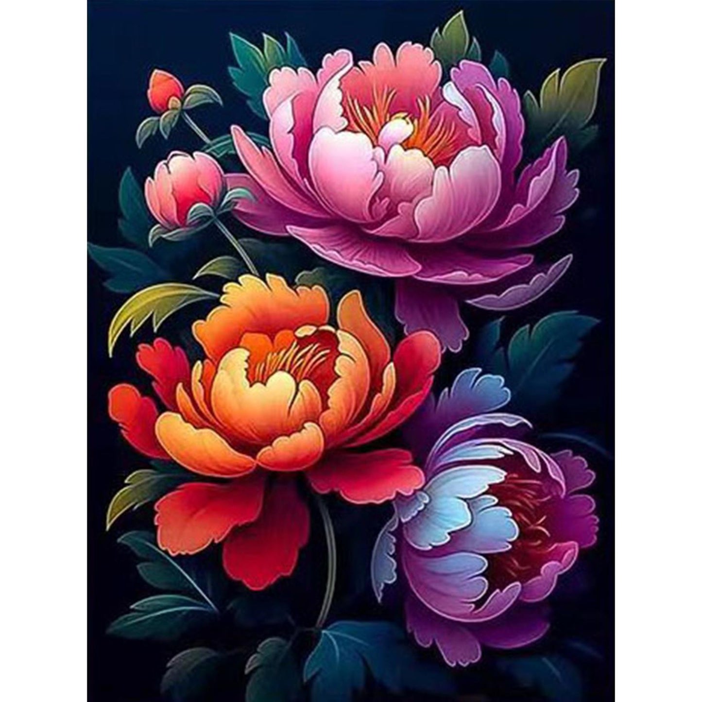 Graceful Peony - Partial  9CT Stamped Cross Stitch - Bead Embroidery 39x53CM/15.35x20.87in