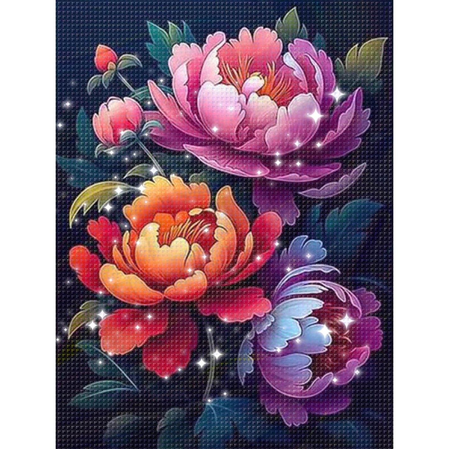 Graceful Peony - Partial  9CT Stamped Cross Stitch - Bead Embroidery 39x53CM/15.35x20.87in