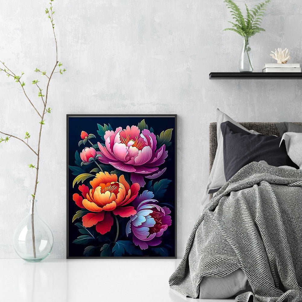 Graceful Peony - Partial  9CT Stamped Cross Stitch - Bead Embroidery 39x53CM/15.35x20.87in