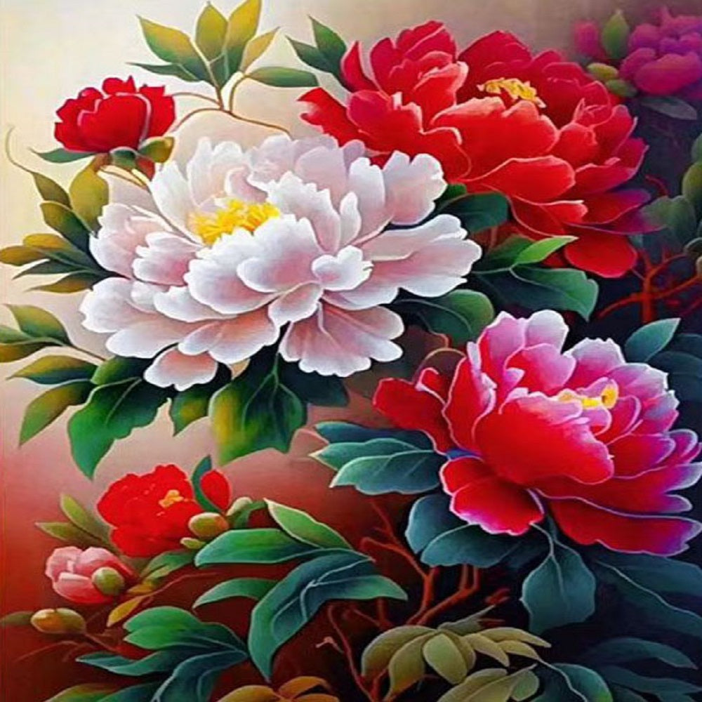 Dreamy Peony - Partial  9CT Stamped Cross Stitch - Bead Embroidery 50x71CM/19.69x27.95in