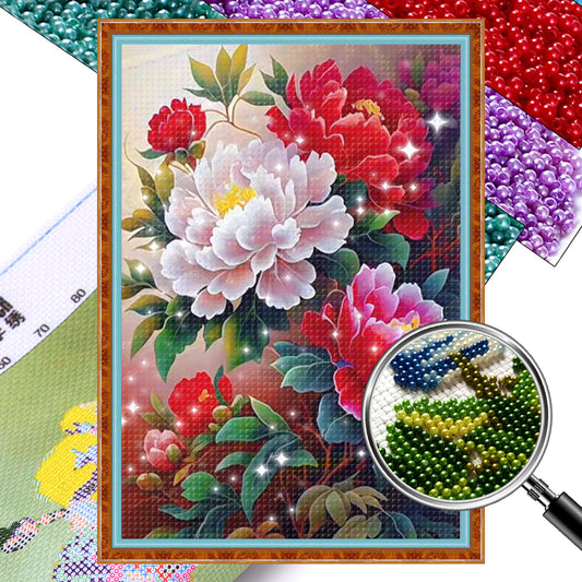 Dreamy Peony - Partial  9CT Stamped Cross Stitch - Bead Embroidery 50x71CM/19.69x27.95in