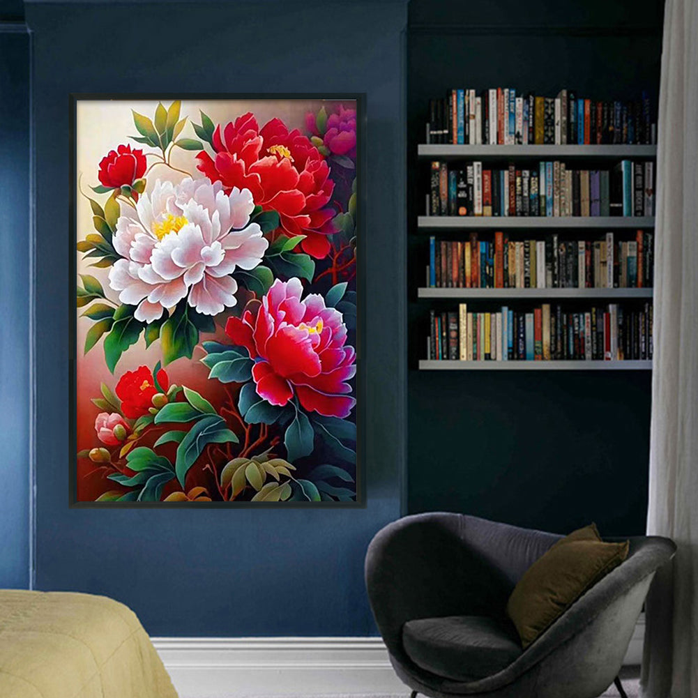 Dreamy Peony - Partial  9CT Stamped Cross Stitch - Bead Embroidery 50x71CM/19.69x27.95in