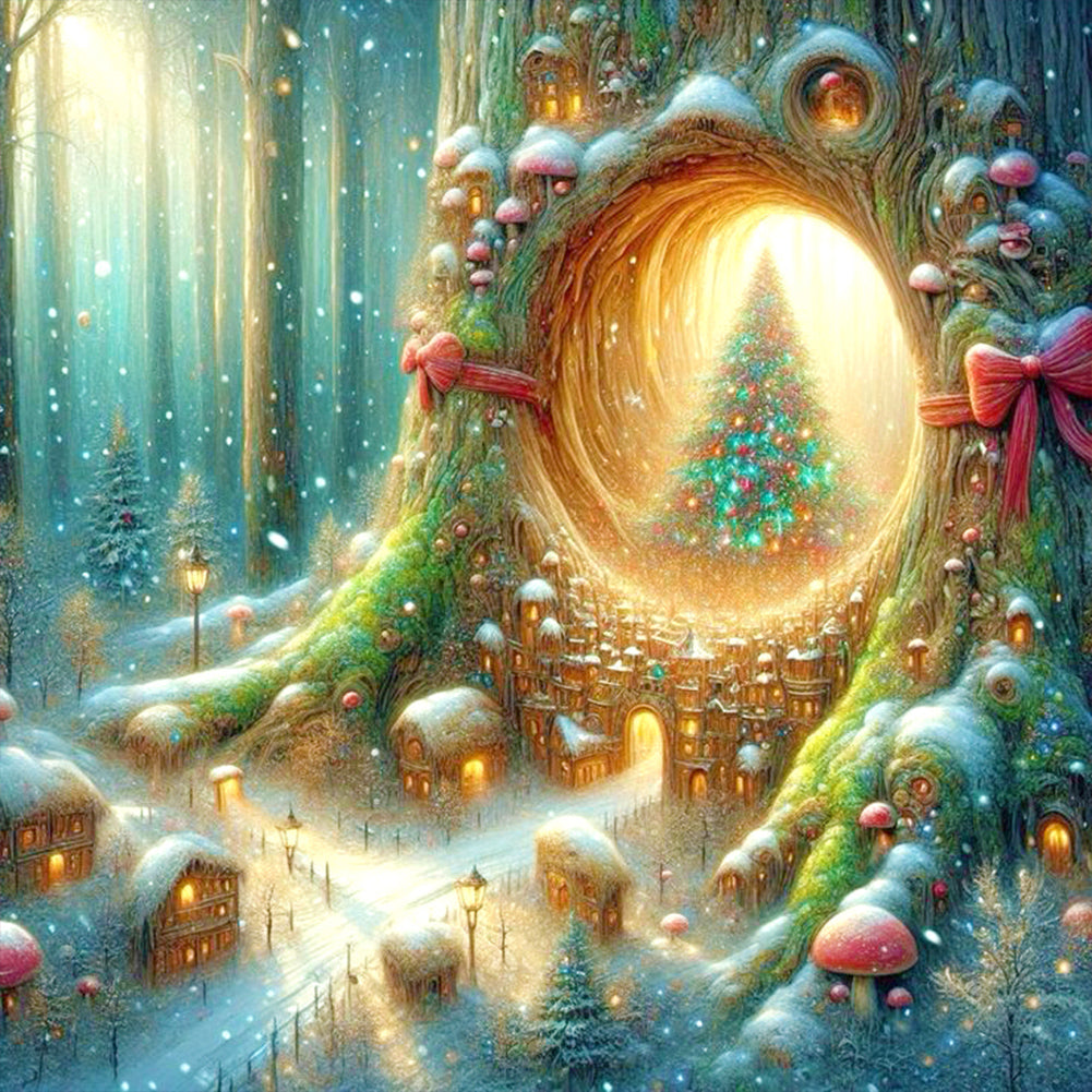 Christmas In The Forest Mini Town 30*30CM Full Round Drill Diamond Painting Drill Diamond Painting