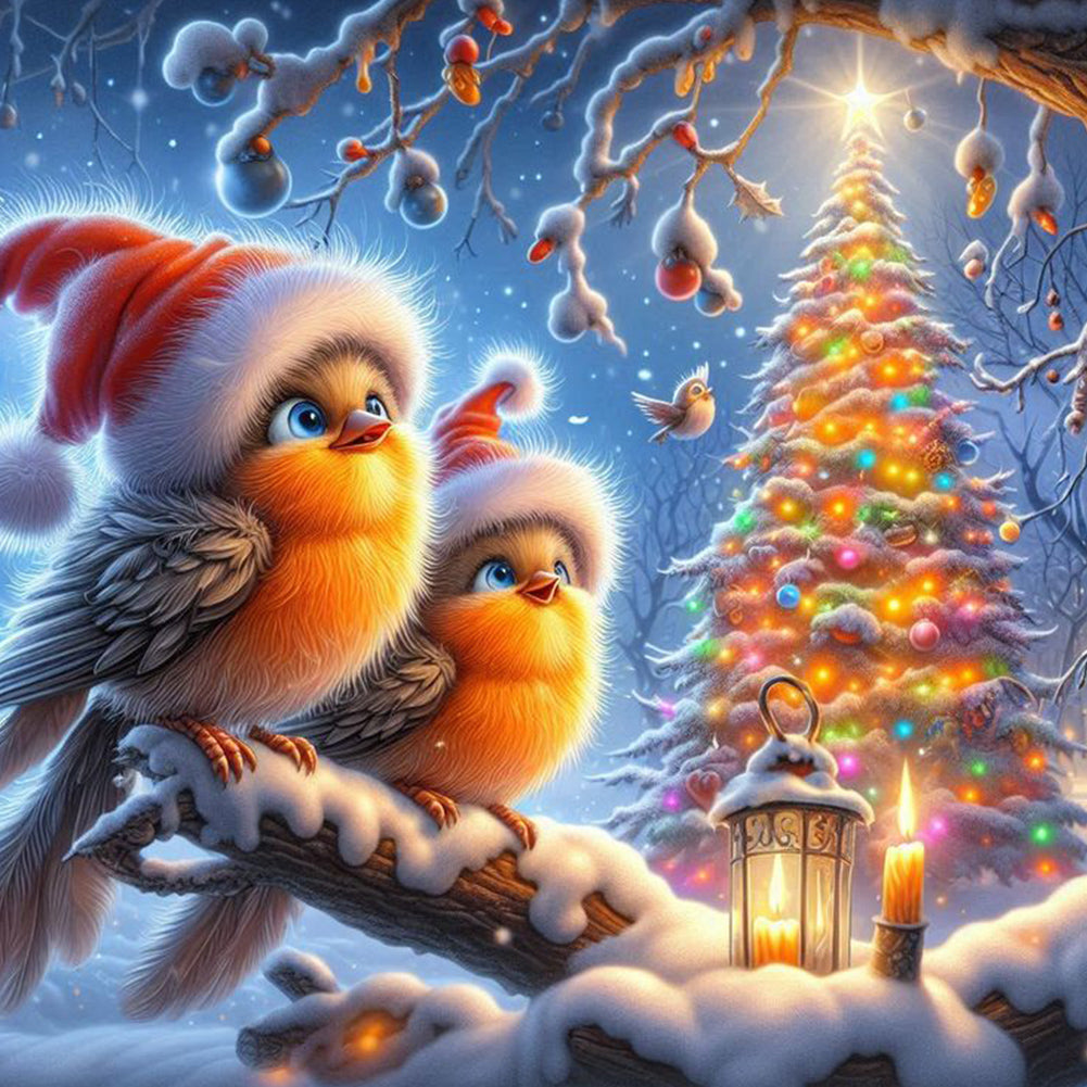 Christmas With Forest Birds 30*30CM(Canvas) Full Round Drill Diamond Painting