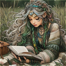 Load image into Gallery viewer, Curly-Haired Girl Reading A Book In The Grass 40*40CM Full Round Drill Diamond Painting Drill Diamond Painting
