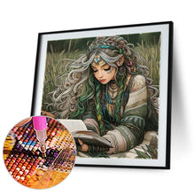 Load image into Gallery viewer, Curly-Haired Girl Reading A Book In The Grass 40*40CM Full Round Drill Diamond Painting Drill Diamond Painting
