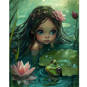 Frog Girl With Lotus Leaves 40*50CM(Canvas) Full Round Drill Diamond Painting