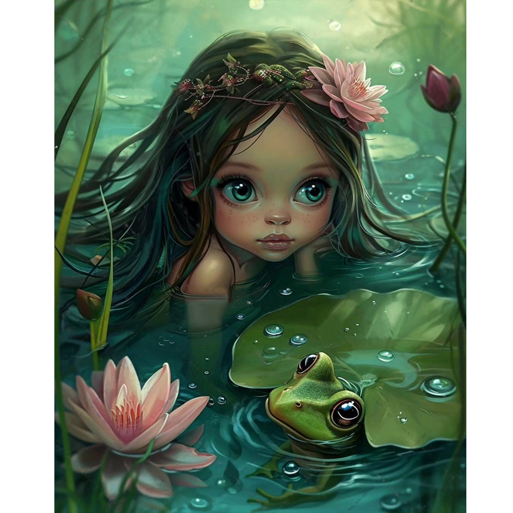 Frog Girl With Lotus Leaves 40*50CM(Canvas) Full Round Drill Diamond Painting
