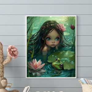 Frog Lotus Leaf Girl 40*50CM Full Round Drill Diamond Painting Drill Diamond Painting