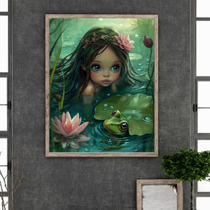 Frog Lotus Leaf Girl 40*50CM Full Round Drill Diamond Painting Drill Diamond Painting