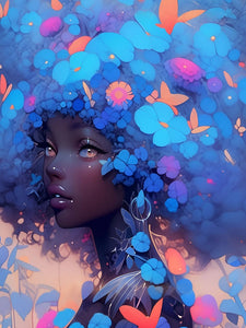 Butterfly Girl With Blue Flowers 40*50CM(Canvas) Full Round Drill Diamond Painting
