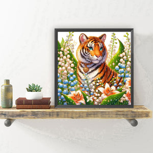 Tiger And Flowers 30*30CM Full Round Drill Diamond Painting Drill Diamond Painting