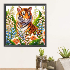 Tiger And Flowers 30*30CM Full Round Drill Diamond Painting Drill Diamond Painting