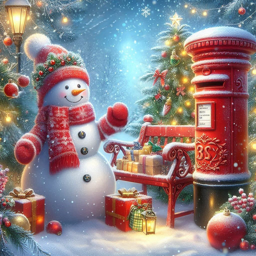 Christmas Snowman And Mailbox 40*40CM Full Round Drill Diamond Painting Drill Diamond Painting