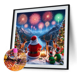 Santa Claus And Elk Watching Fireworks 40*40CM Full Round Drill Diamond Painting Drill Diamond Painting