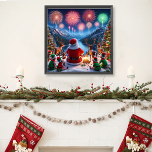 Santa Claus And Elk Watching Fireworks 40*40CM Full Round Drill Diamond Painting Drill Diamond Painting