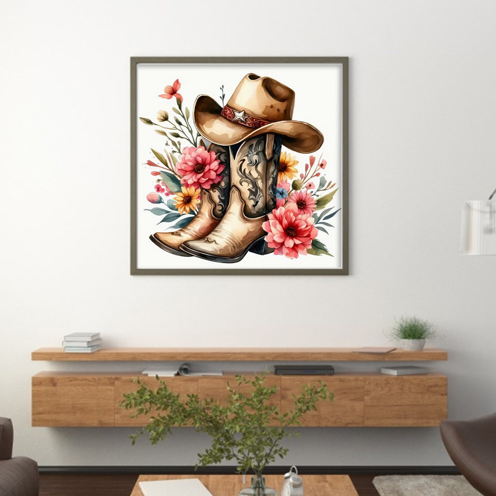 Flowers And Cowboy Hat - Full 11CT Stamped Cross Stitch 40x40CM - Diy