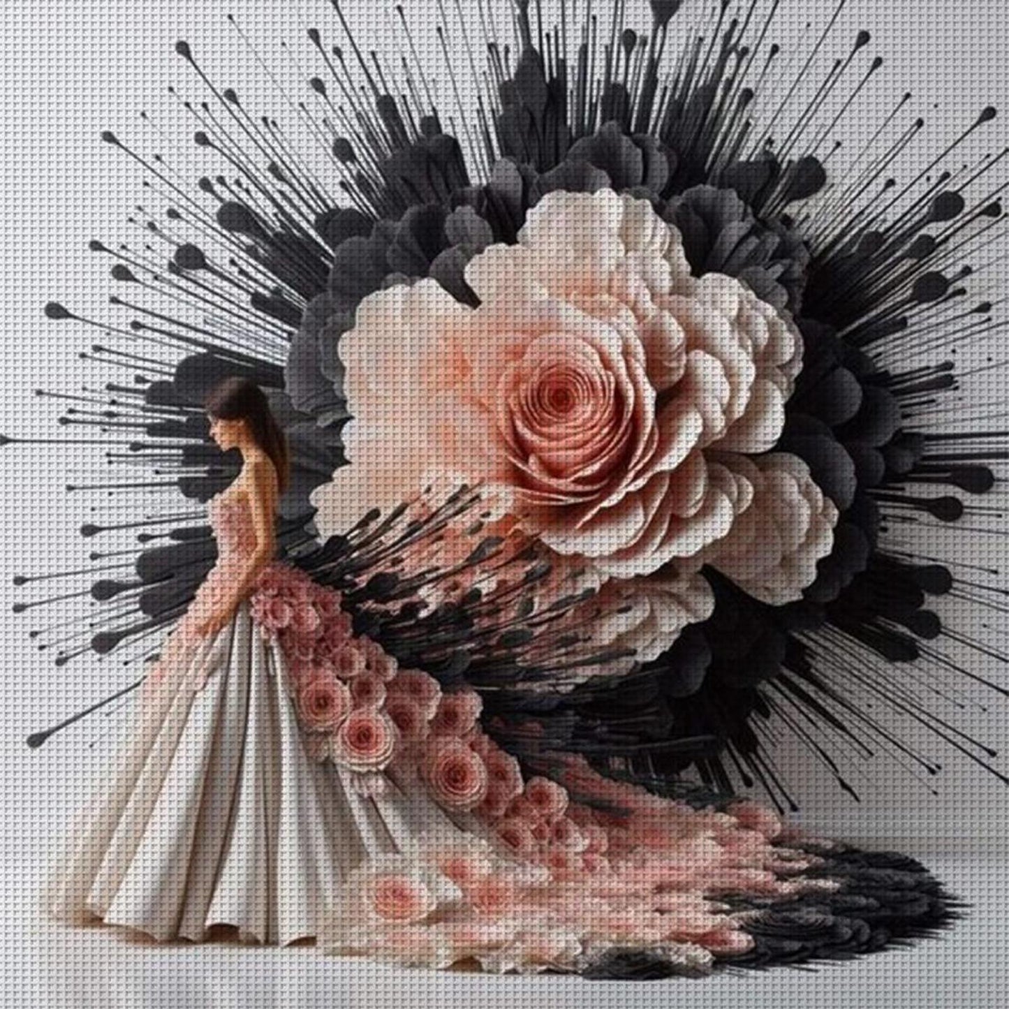 Flowers And Maiden - Full 11CT Stamped Cross Stitch 40x40CM - Huacan