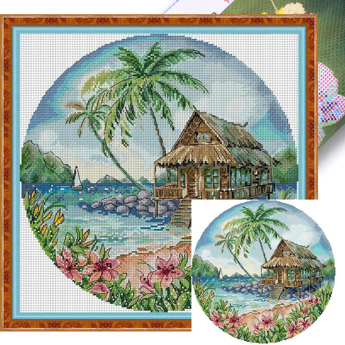 Island - Partial 14CT Stamped Cross Stitch 37x37CM - Joy Sunday Backstitch