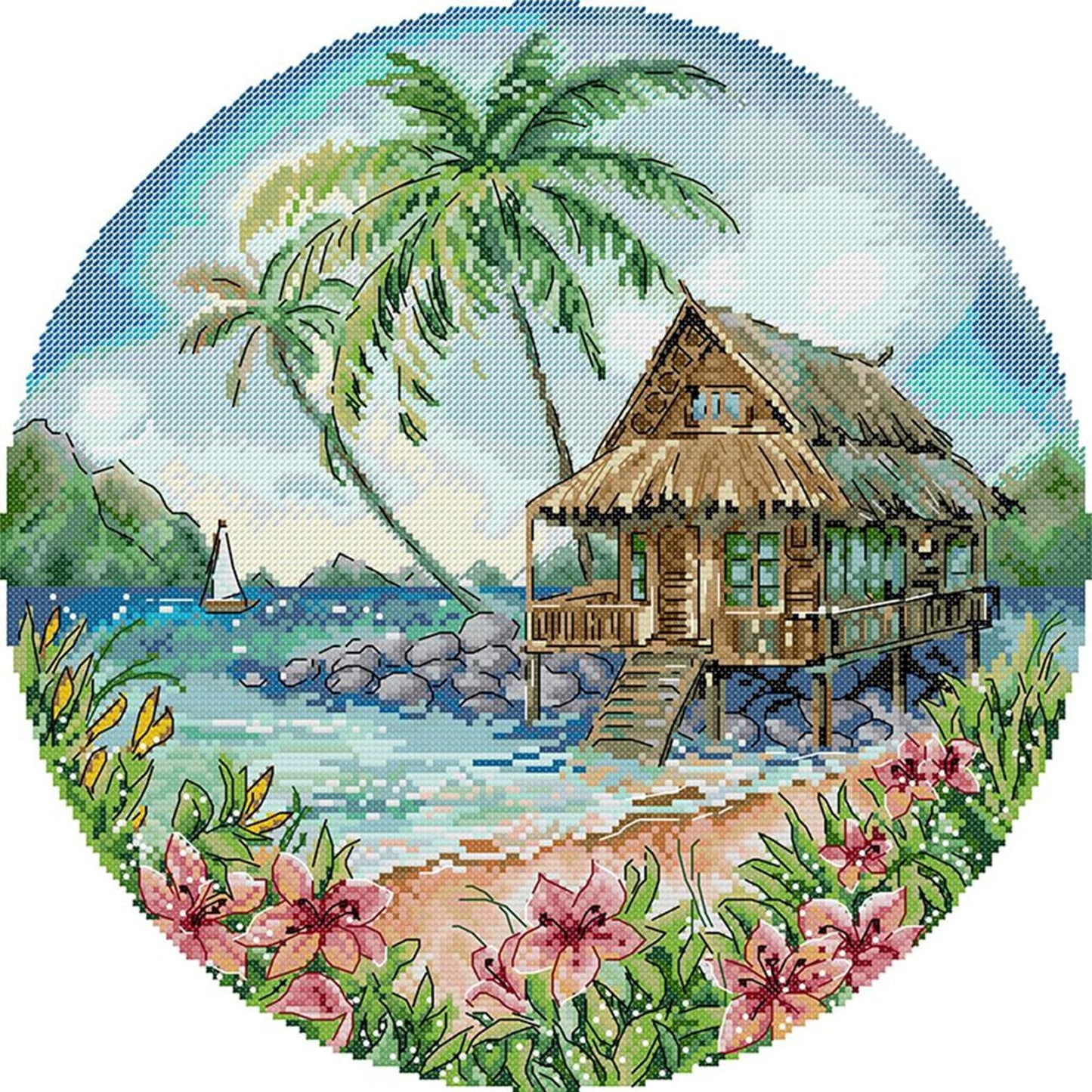 Island - Partial 14CT Stamped Cross Stitch 37x37CM - Joy Sunday Backstitch