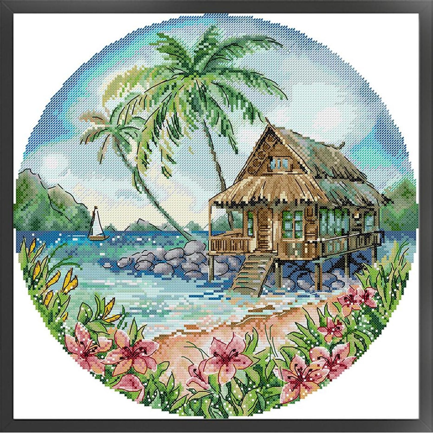 Island - Partial 14CT Stamped Cross Stitch 37x37CM - Joy Sunday Backstitch
